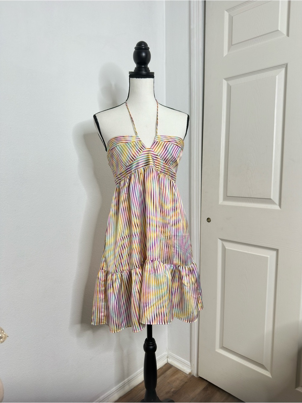 Amanda Uprichard Multicolor Pastel Stripe Halter Dress